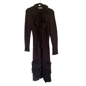 Pretty Angel Brown Long Ruffle Lace Cardigan Large